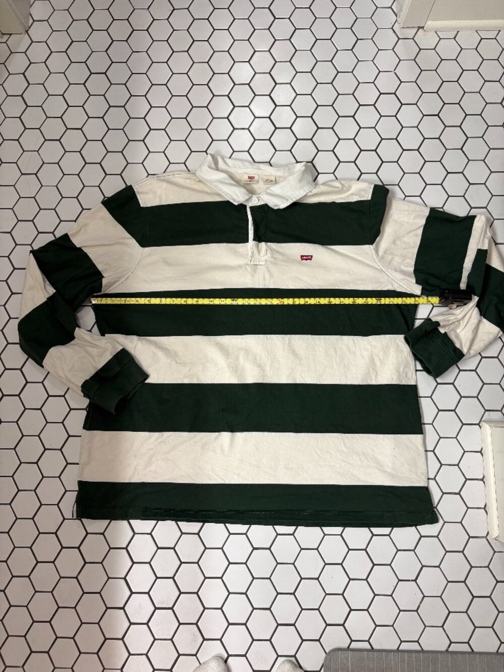 Levi’s Classic Rugby Shirt Mens XXL Green White Striped Long Sleeve Polo